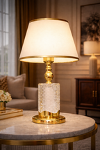 Luxury Crystal & Gold Table Lamp with Warm Ambient Glow – Elegant Modern Bedside Lamp