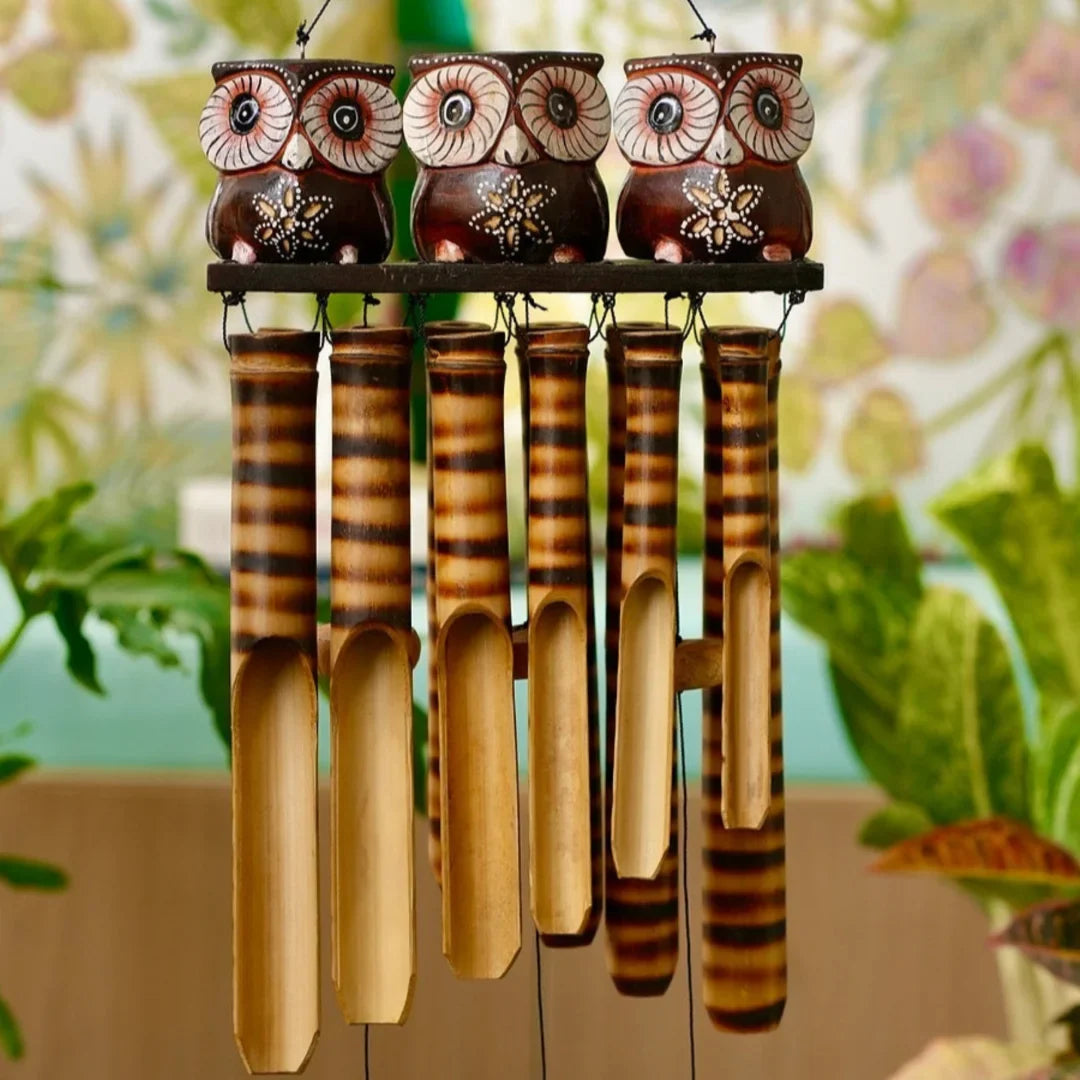 TIMBER KALA’S OWLS 3 CELESTIAL CHIMES FOR OUTDOORS