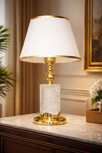 Luxury Crystal & Gold Table Lamp with Warm Ambient Glow – Elegant Modern Bedside Lamp