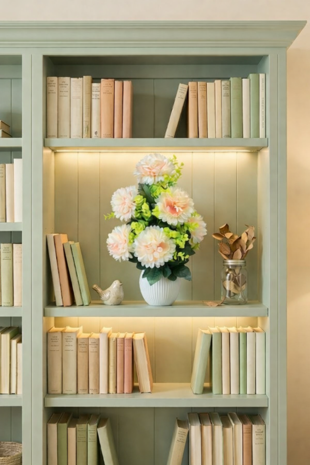 Premium Faux Peach Dahlia Arrangement in Ribbed Vase