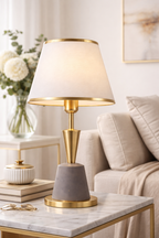Luxury Modern Table Lamp with White Fabric Shade & Gold Finish Base