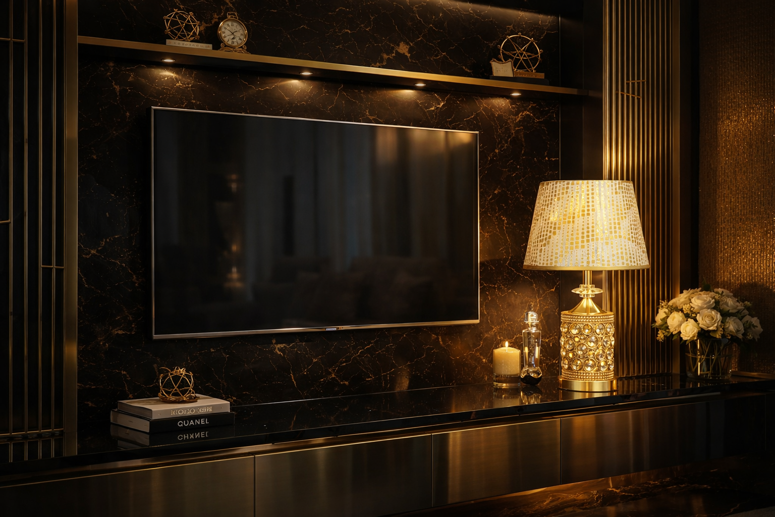 Luxury Crystal Gold Table Lamp with Designer Fabric Shade – Elegant Day & Night Accent Lamp