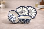 Indigo Floral & Petal 4-Piece Ceramic Bowl and Plate Set