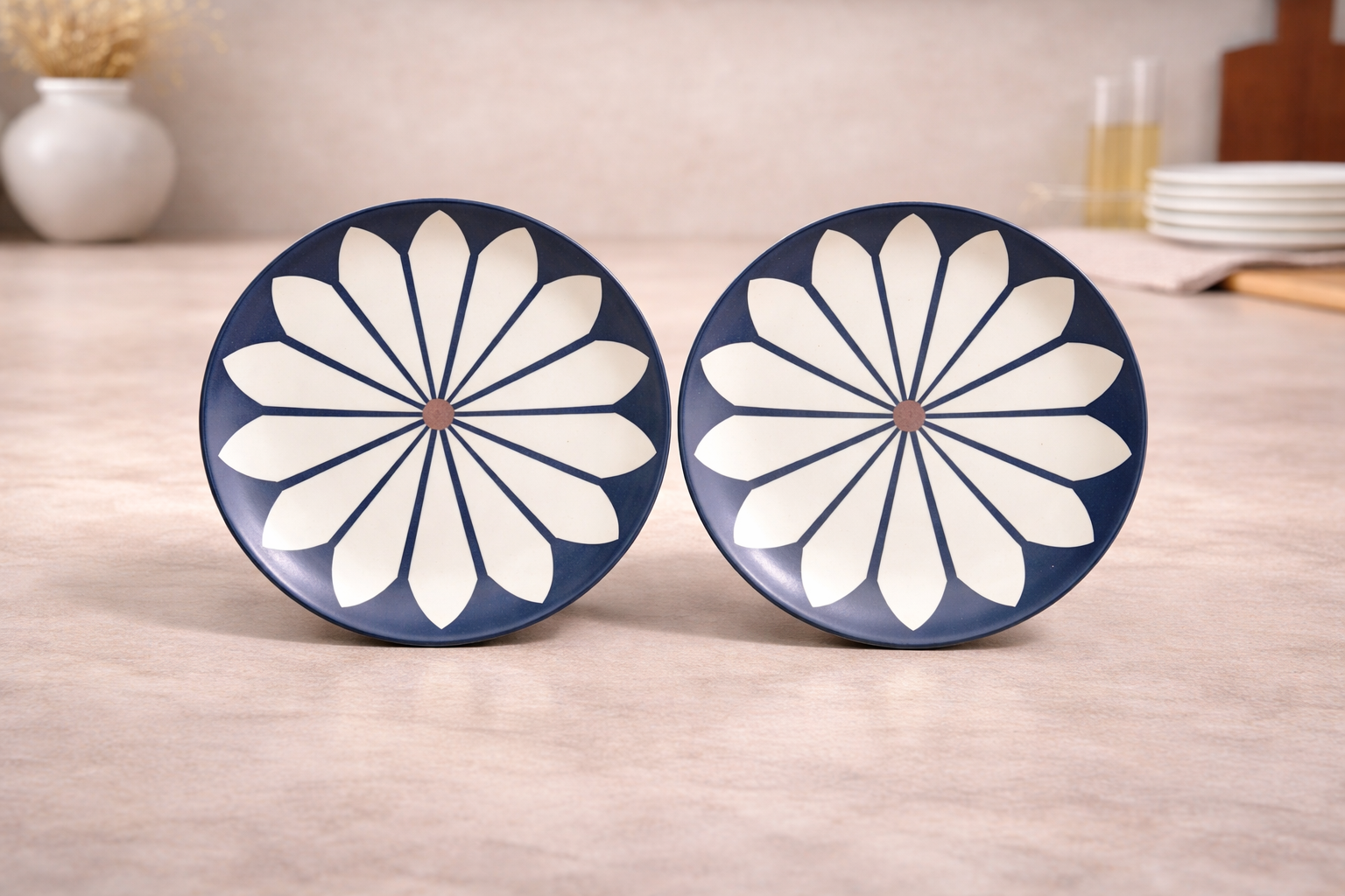 Indigo Floral & Petal 4-Piece Ceramic Bowl and Plate Set
