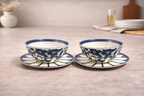Indigo Floral & Petal 4-Piece Ceramic Bowl and Plate Set