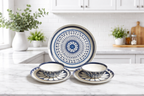 Midnight Bloom 7-Piece Melamine Dinnerware & Serving Tray Set