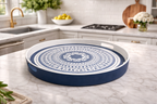 Aegean Mandala Circular Serving Tray with Integrated Handles