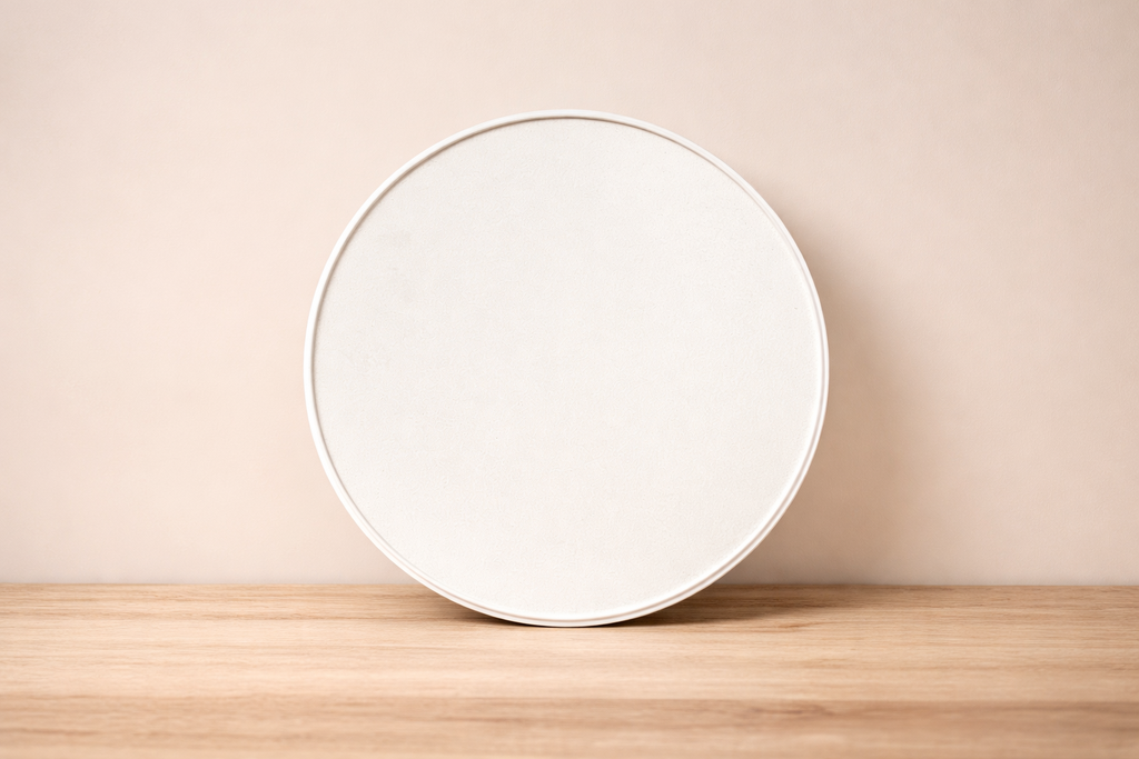 Nordic Bamboo & White Circular Ottoman Tray