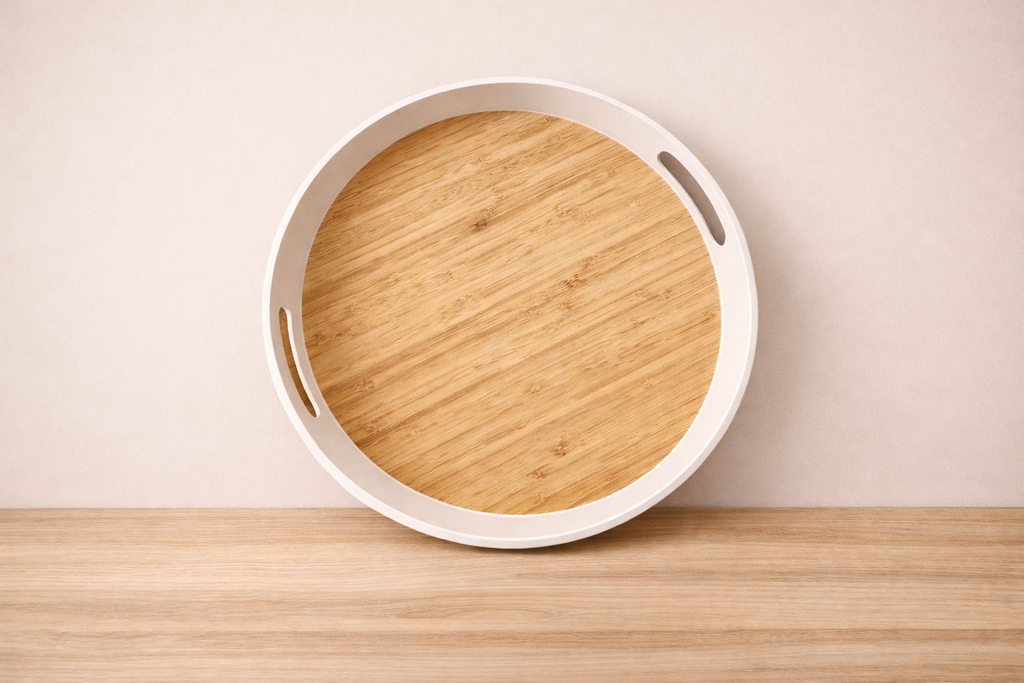 Nordic Bamboo & White Circular Ottoman Tray