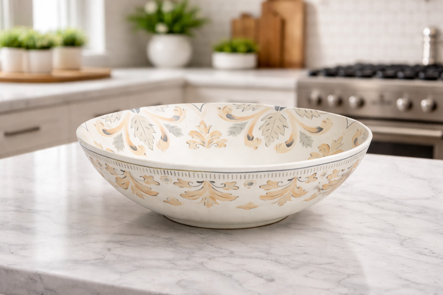Heritage Gold & Slate Extra-Large Hand-Painted Salad Bowl