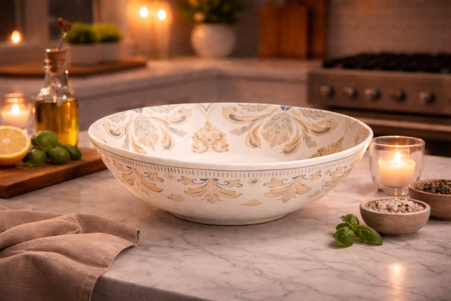 Heritage Gold & Slate Extra-Large Hand-Painted Salad Bowl