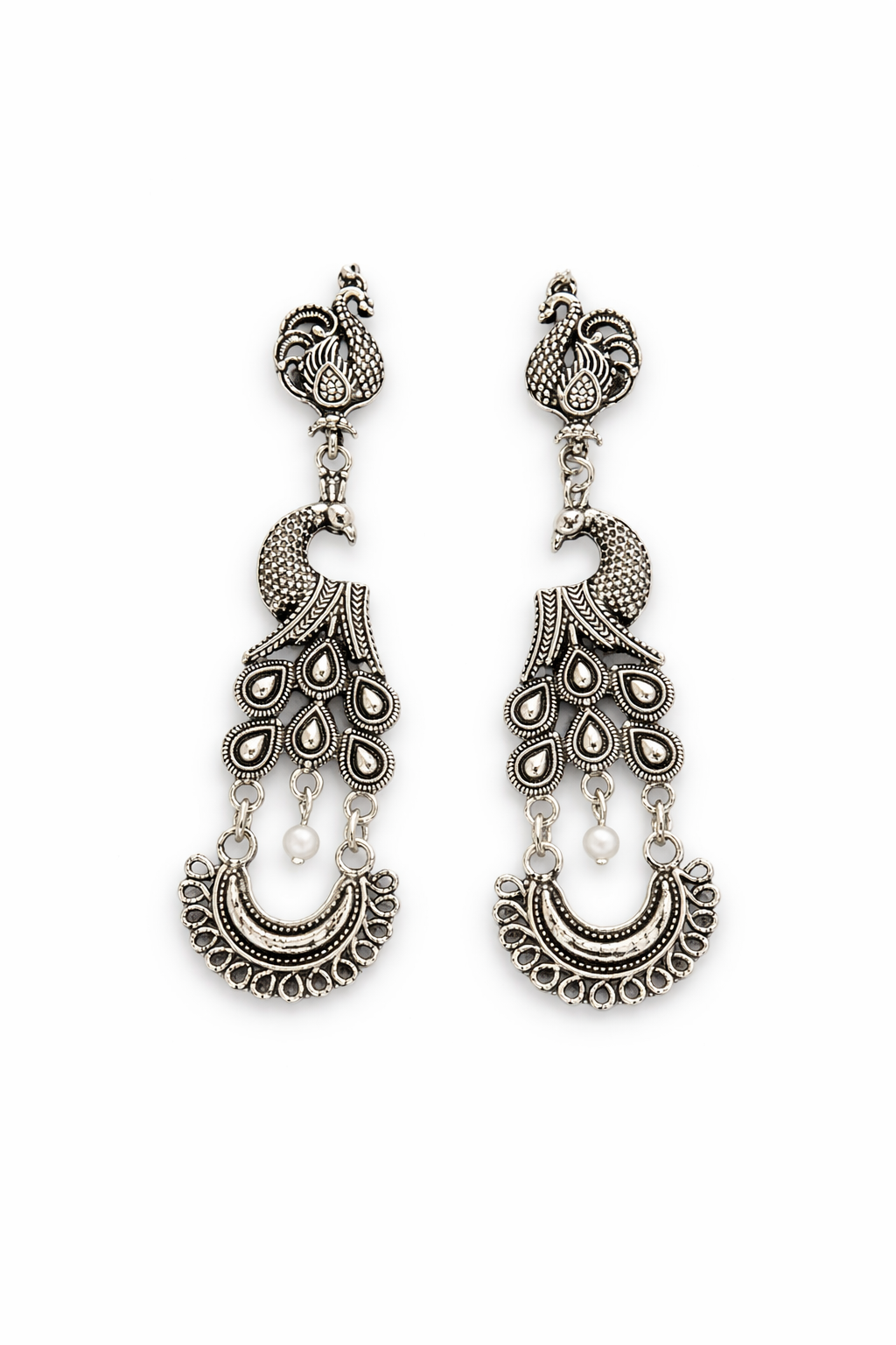 Majestic Peacock Chandbali Style Oxidised Earrings