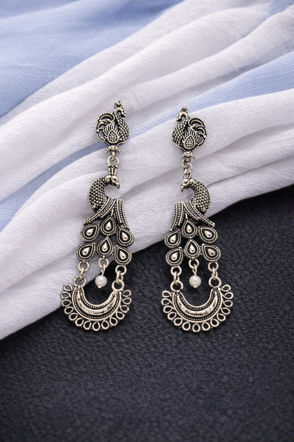 Majestic Peacock Chandbali Style Oxidised Earrings