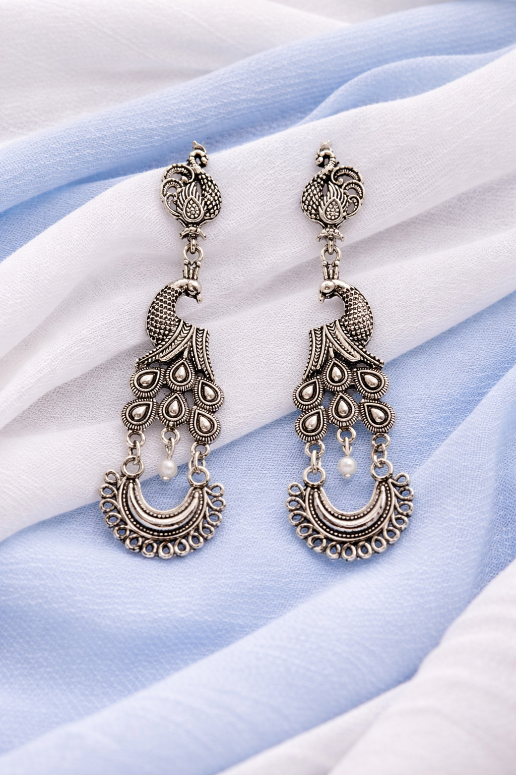 Majestic Peacock Chandbali Style Oxidised Earrings