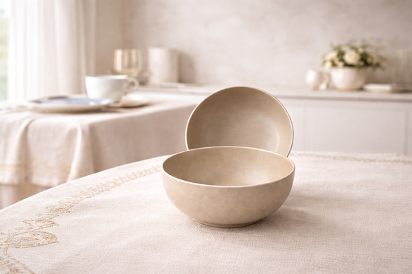 Sandstone Matte 2-Piece Minimalist Soup Bowl Set