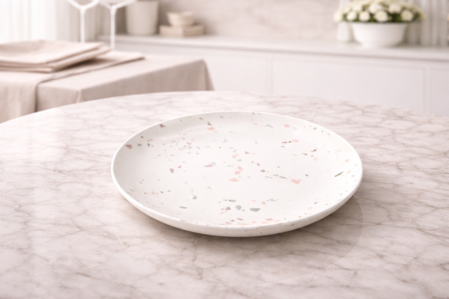 Terrazzo Pattern Porcelain Plate Set (4-Piece) with Chrome Rack