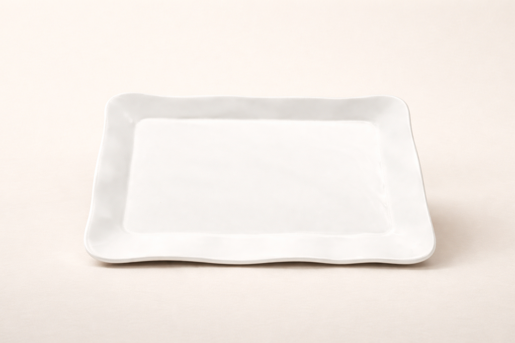 Artisan Ripple Rectangular White Porcelain Platter