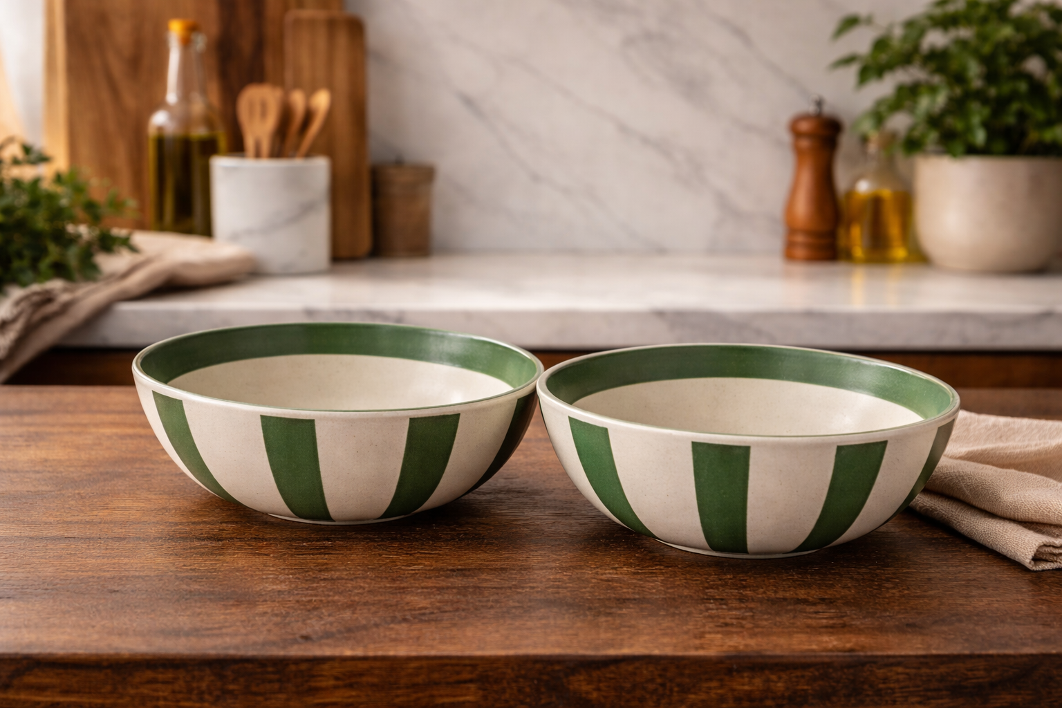 Forest Stripe 2-Piece Stoneware Pasta Bowl Set