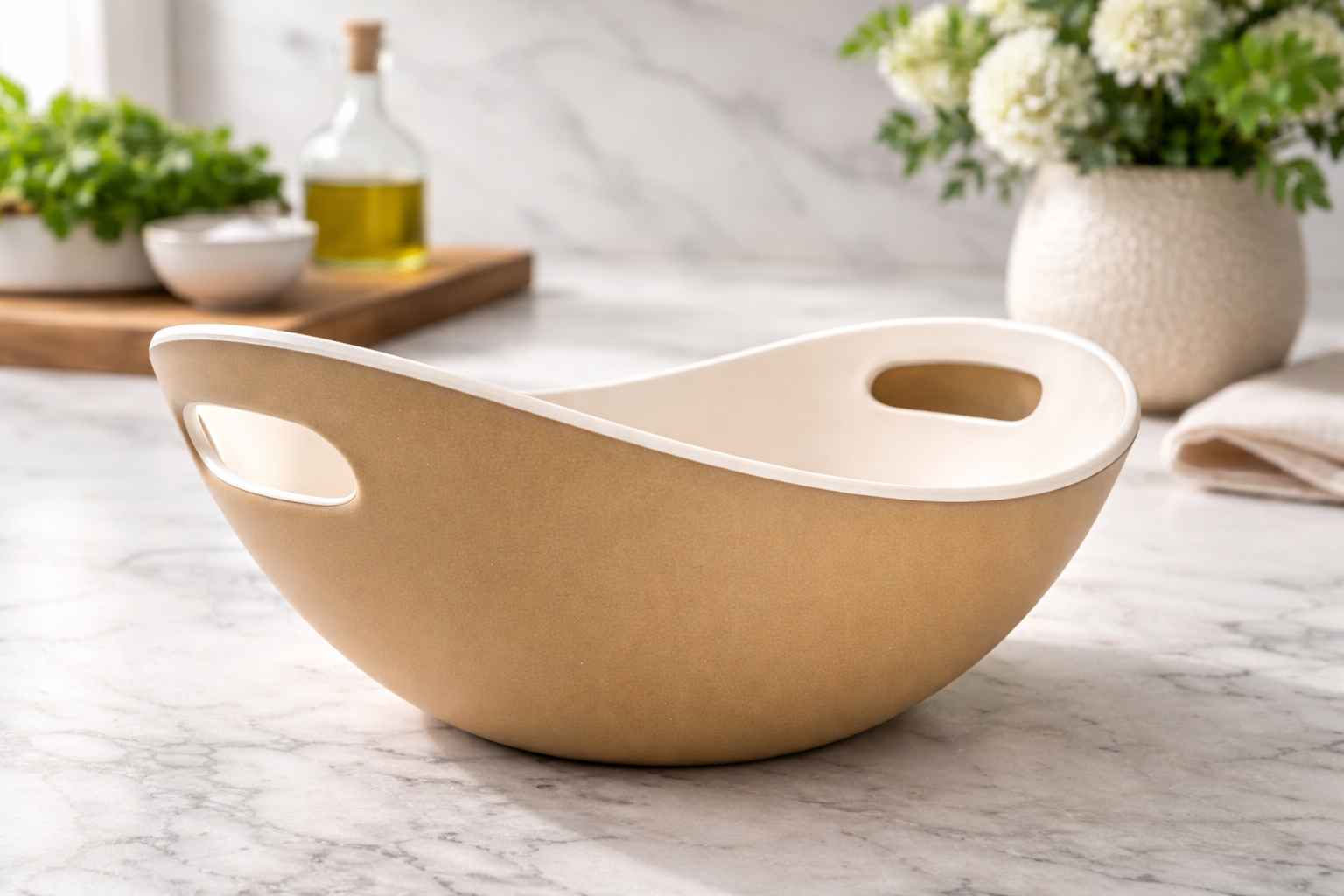 Tuscan Earth Large Serving Bowl with Integrated Handles