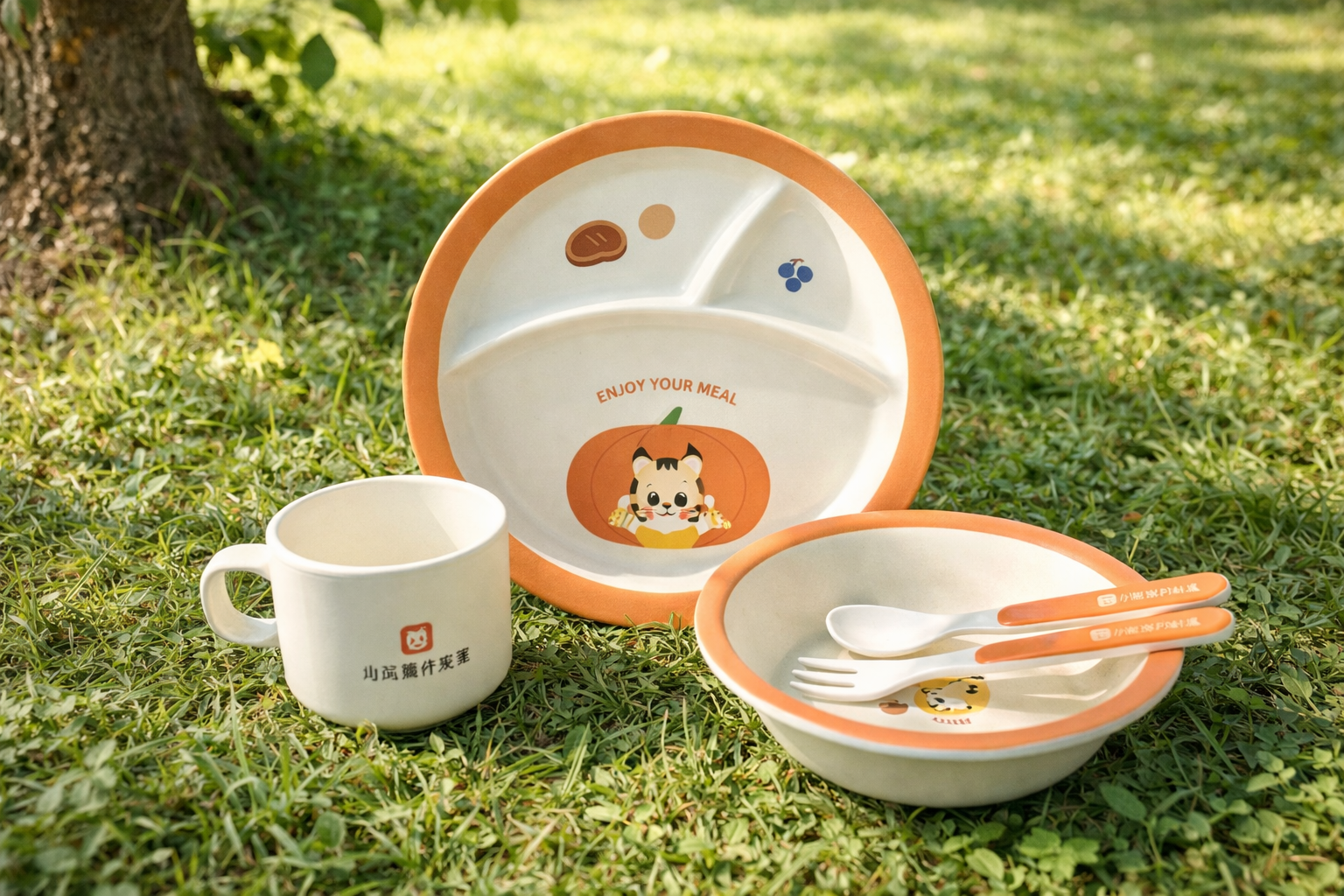 Tiger Harvest 5-Piece Bamboo Kids' Dining Set