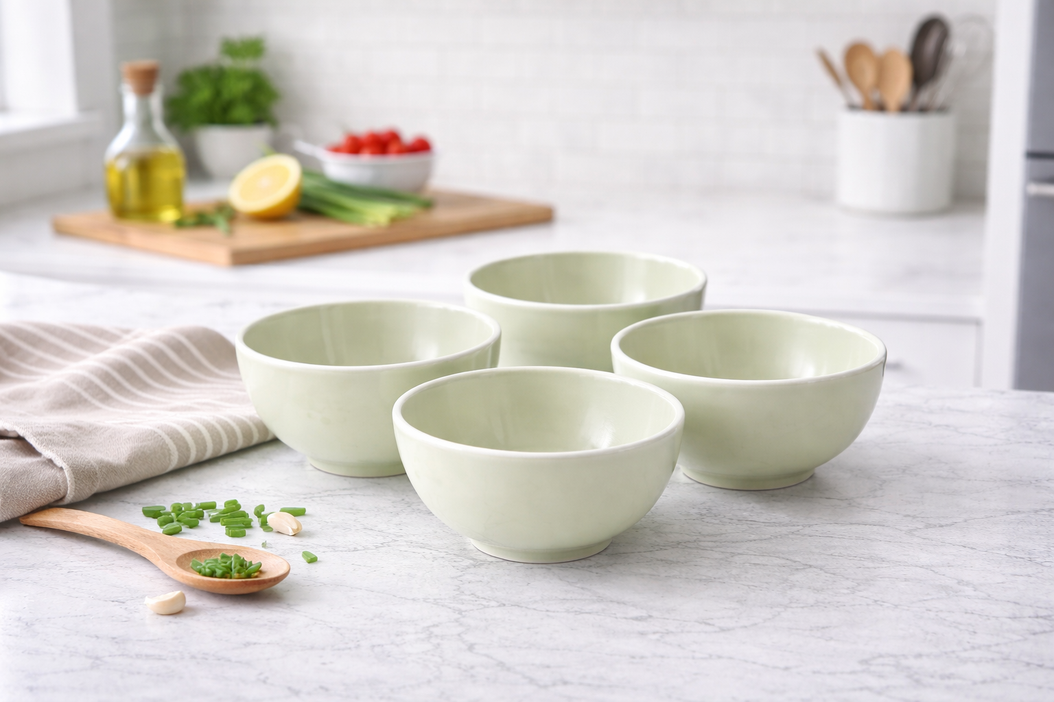 Celadon Mist 4-Piece Stoneware Cereal Bowl Set