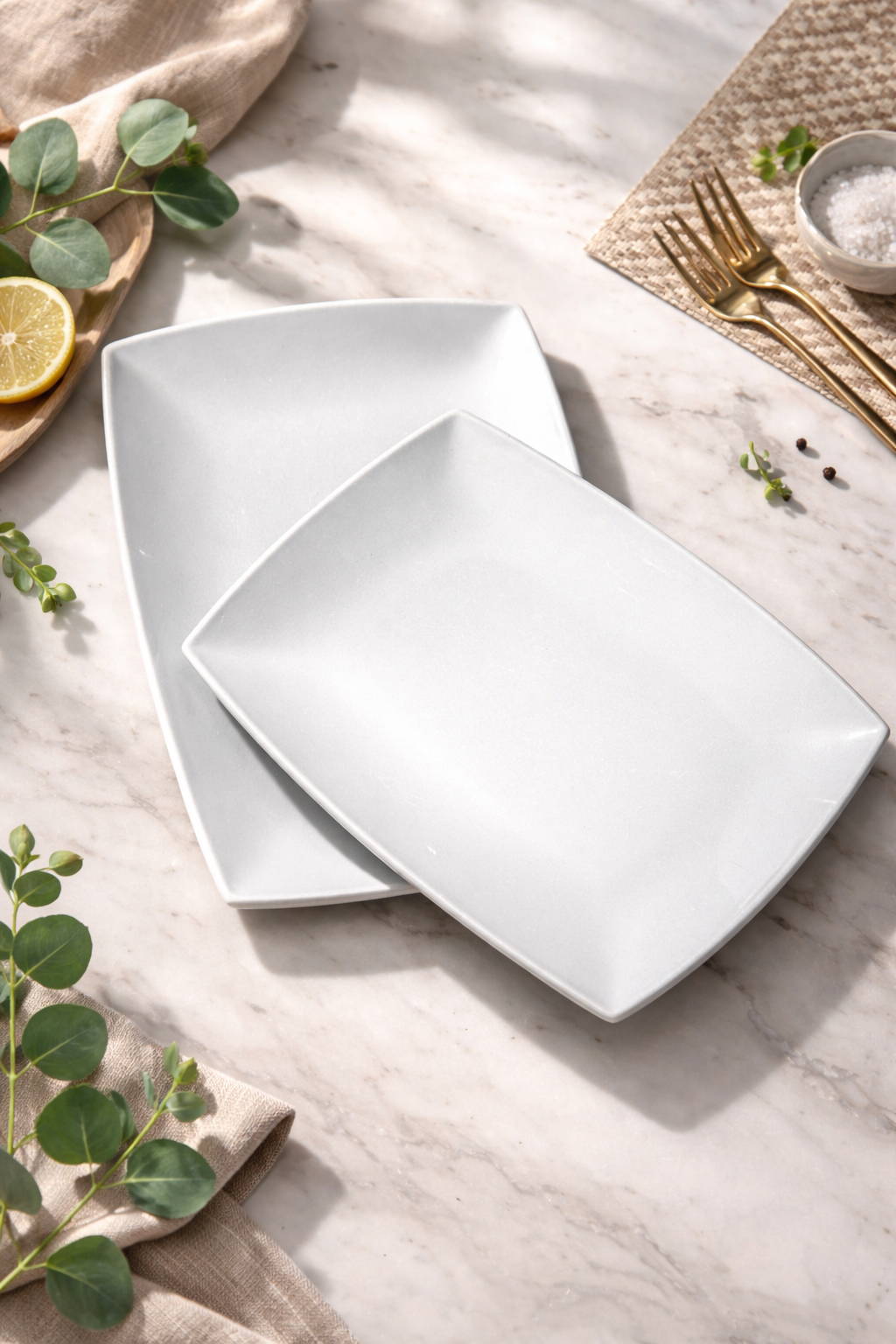 Pristine White 2-Piece Rectangular Platter Duo