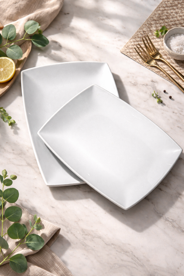 Pristine White 2-Piece Rectangular Platter Duo