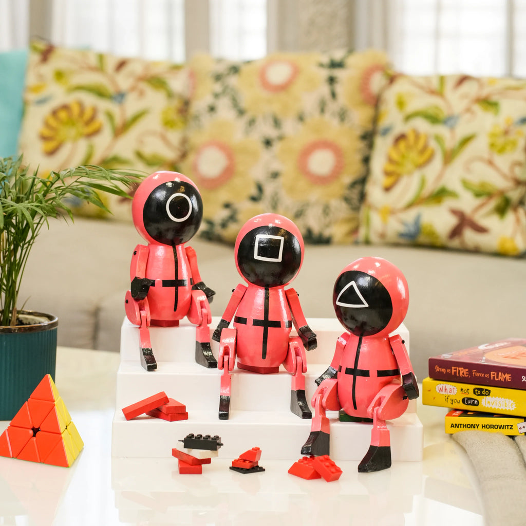 TIMBER KALA'S SQUID GAME CHARACTERS SET OF THREE HANDCRAFTED HEROES FOR DECOR