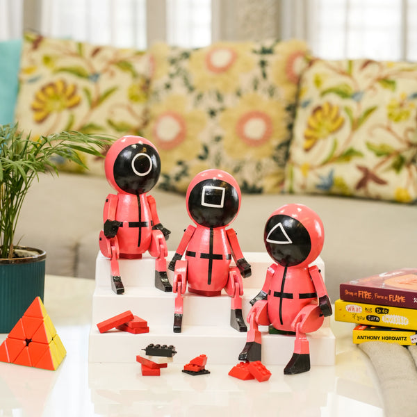 TIMBER KALA'S SQUID GAME CHARACTERS SET OF THREE HANDCRAFTED HEROES FOR DECOR