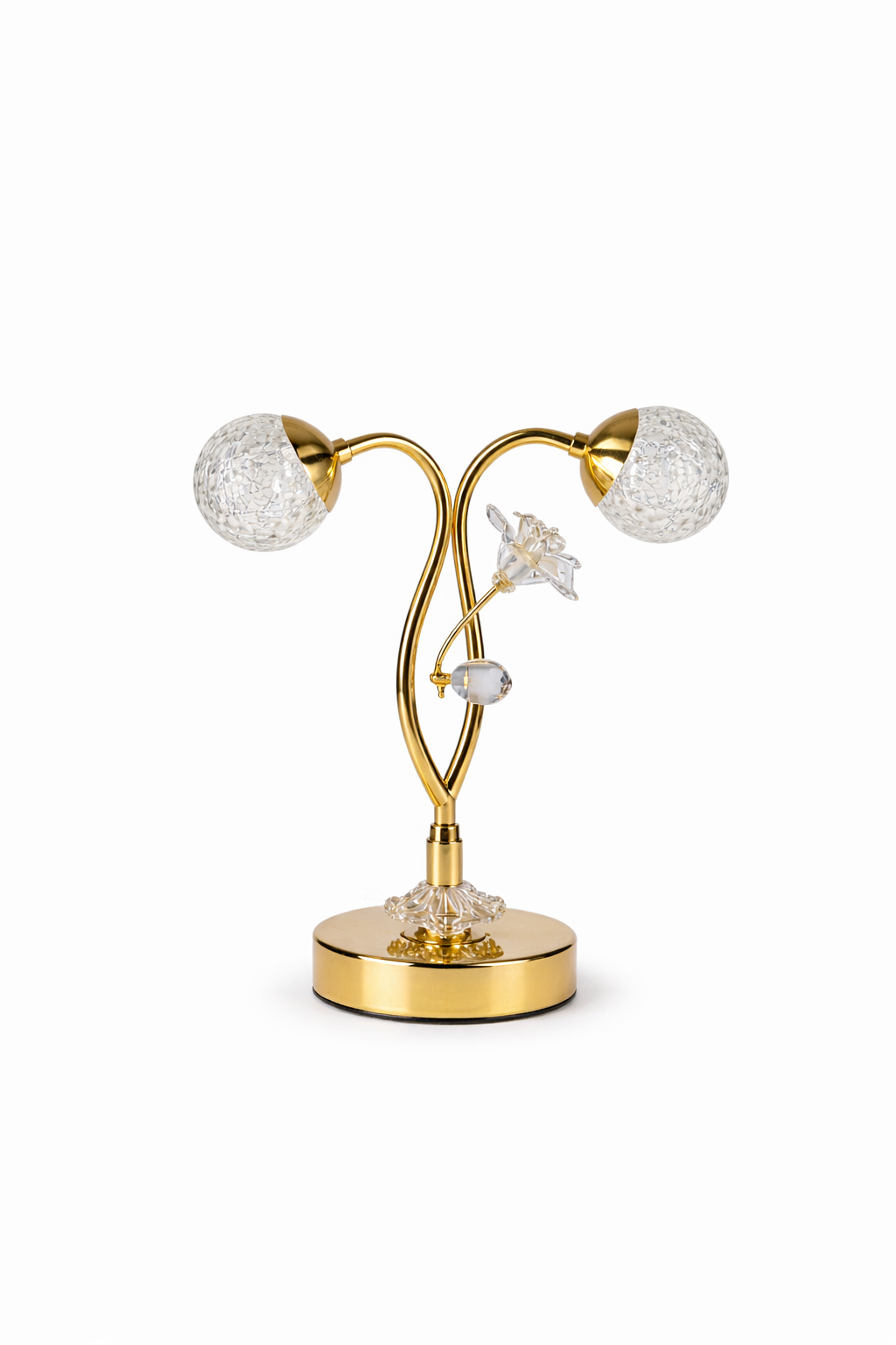 Gold Double-Arm Crystal Table Lamp with Flower