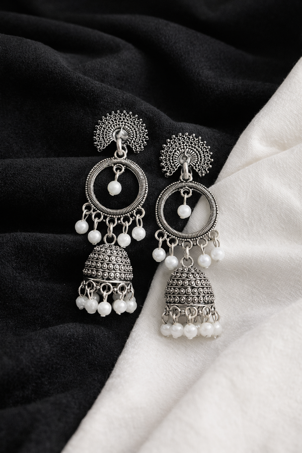 Boho Fusion Hoop & Jhumka Earrings with Pearls