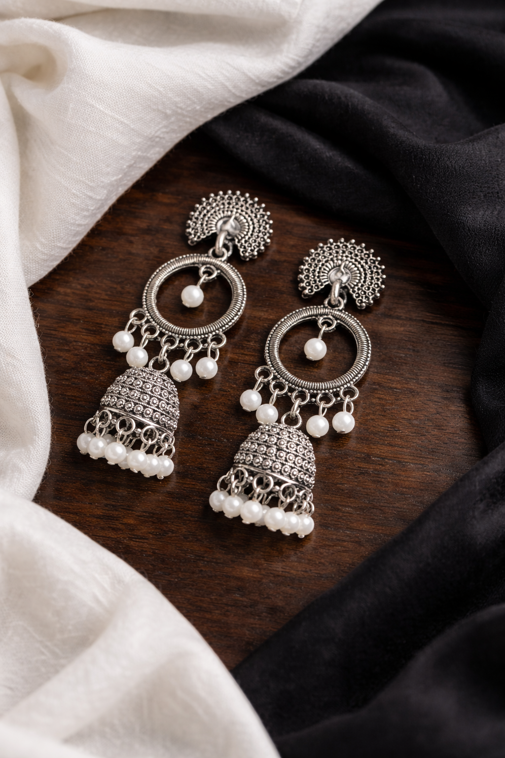 Boho Fusion Hoop & Jhumka Earrings with Pearls
