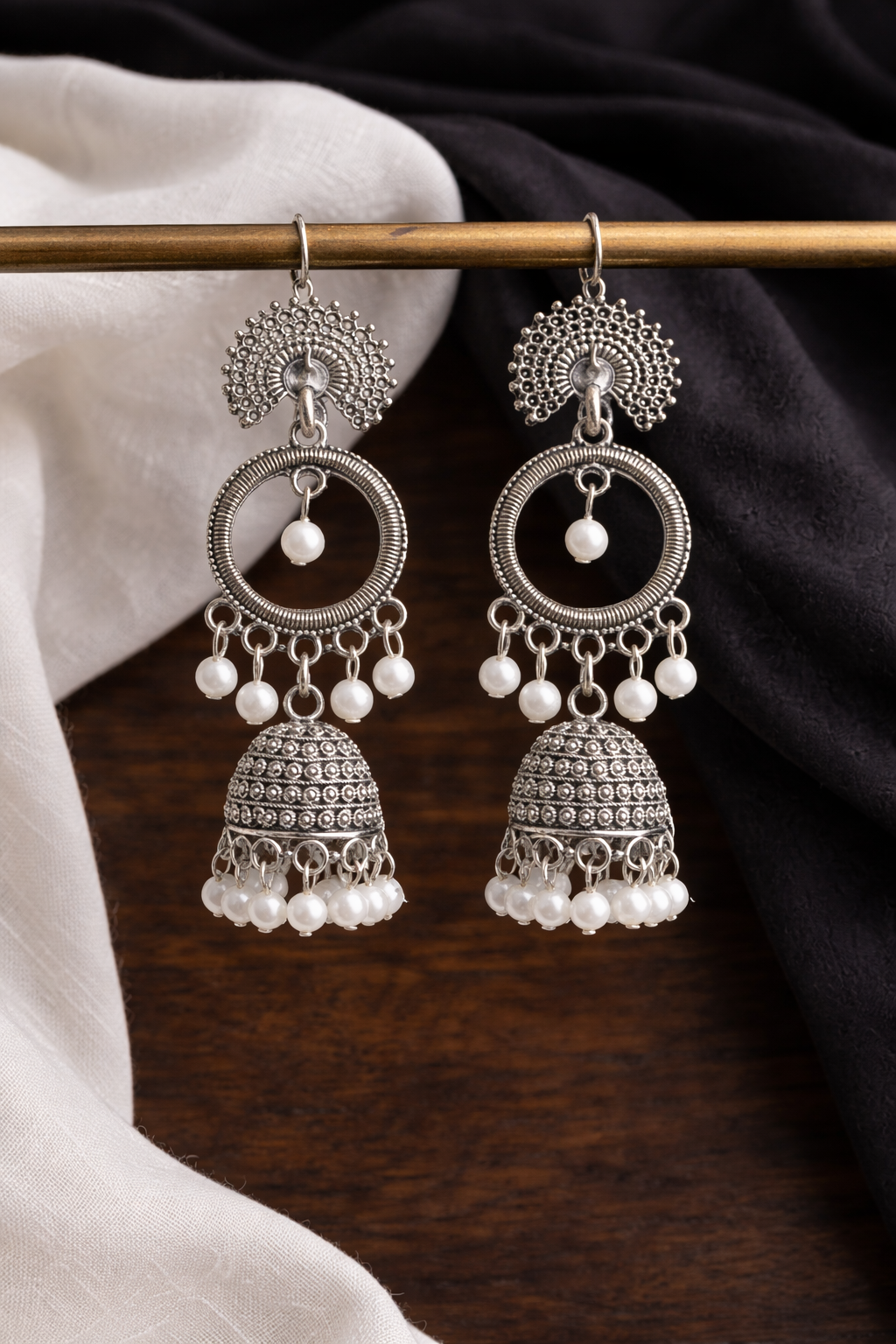 Boho Fusion Hoop & Jhumka Earrings with Pearls