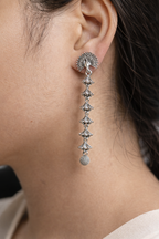 Long Tiered Peacock Drop Oxidised Earrings