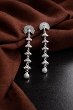 Long Tiered Peacock Drop Oxidised Earrings