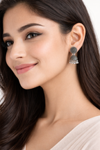 Classic Round Stud Textured Oxidised Jhumkas