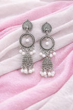 Tribal Peacock Hoop Jhumkas with Pearl Accents