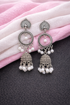 Tribal Peacock Hoop Jhumkas with Pearl Accents