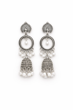 Tribal Peacock Hoop Jhumkas with Pearl Accents