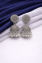 Classic Round Stud Textured Oxidised Jhumkas