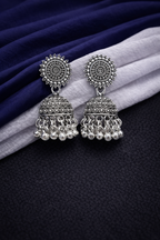 Classic Round Stud Textured Oxidised Jhumkas