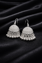 Contemporary Mesh Work Oxidised Silver Jhumkas