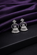 Geometric Square & Hoop Oxidised Jhumkas