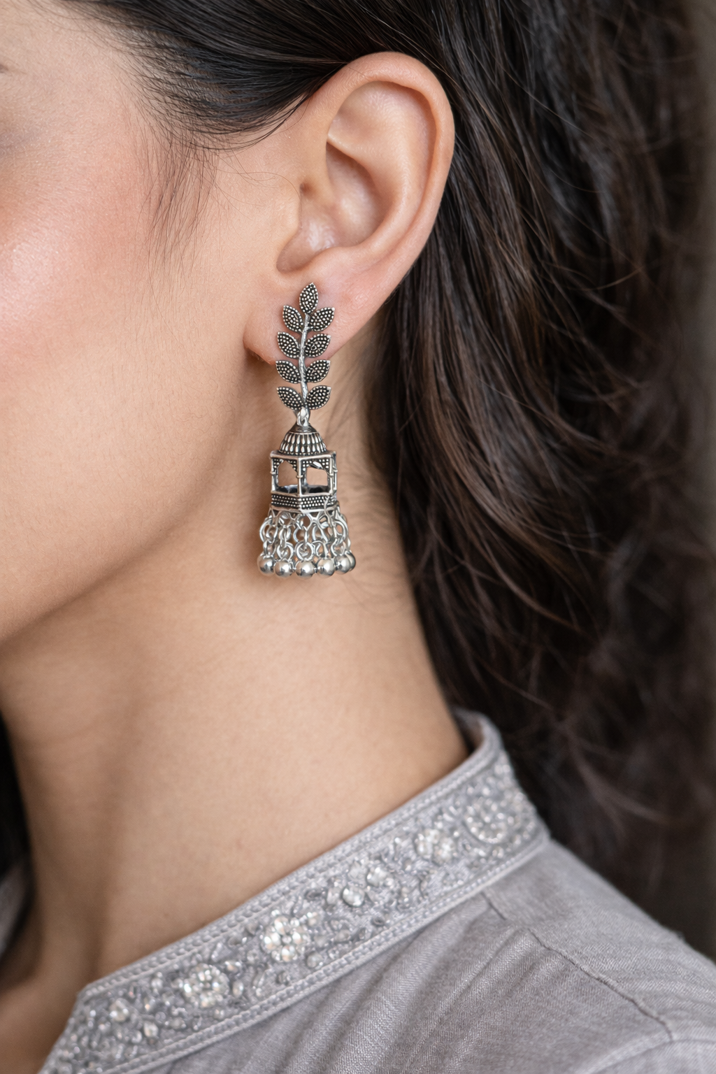 Vintage Leaf Vine Cage Jhumkas