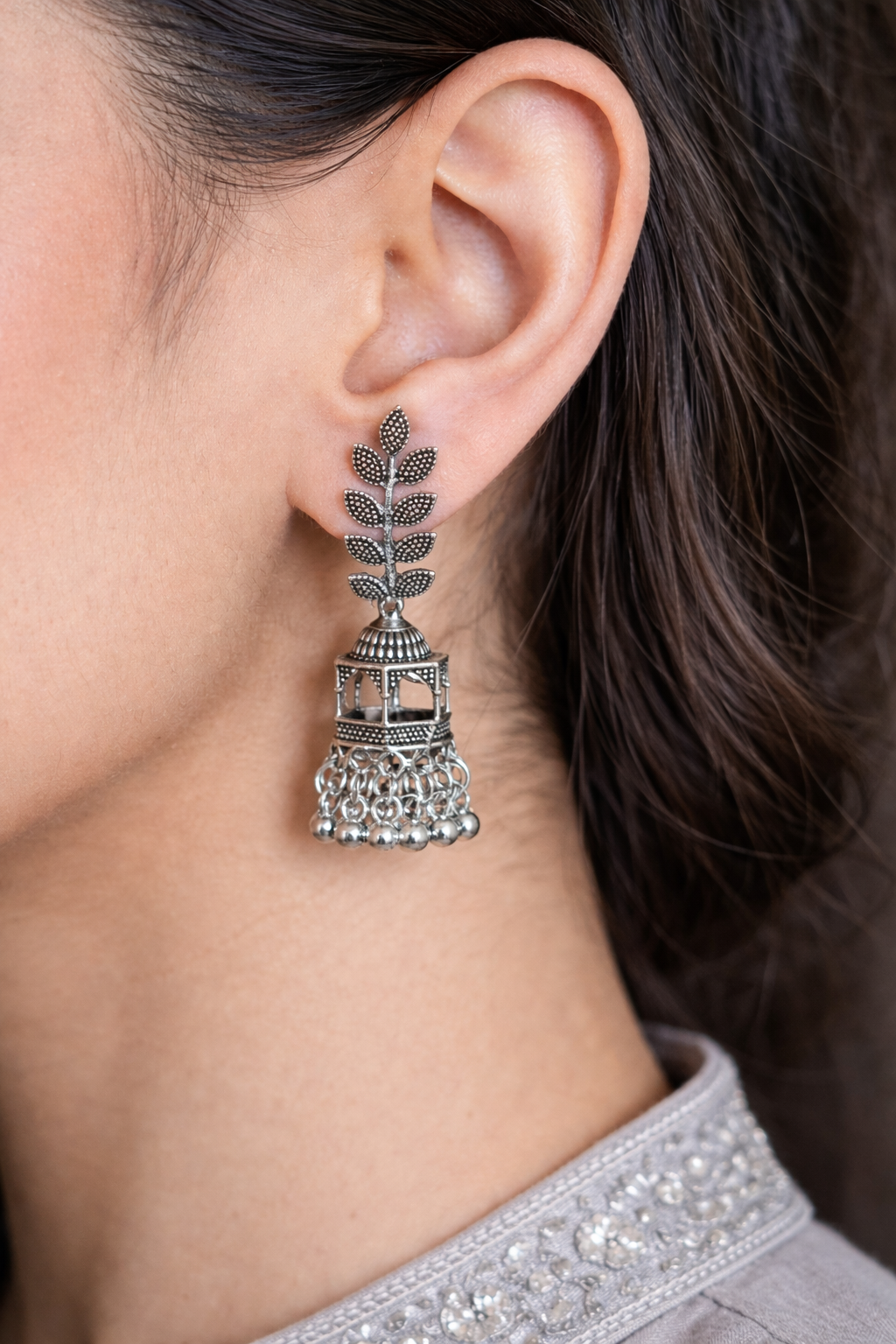 Vintage Leaf Vine Cage Jhumkas