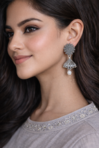 Floral Sunburst Fluted Bell Earrings with Pearl