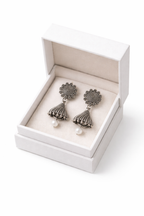 Floral Sunburst Fluted Bell Earrings with Pearl