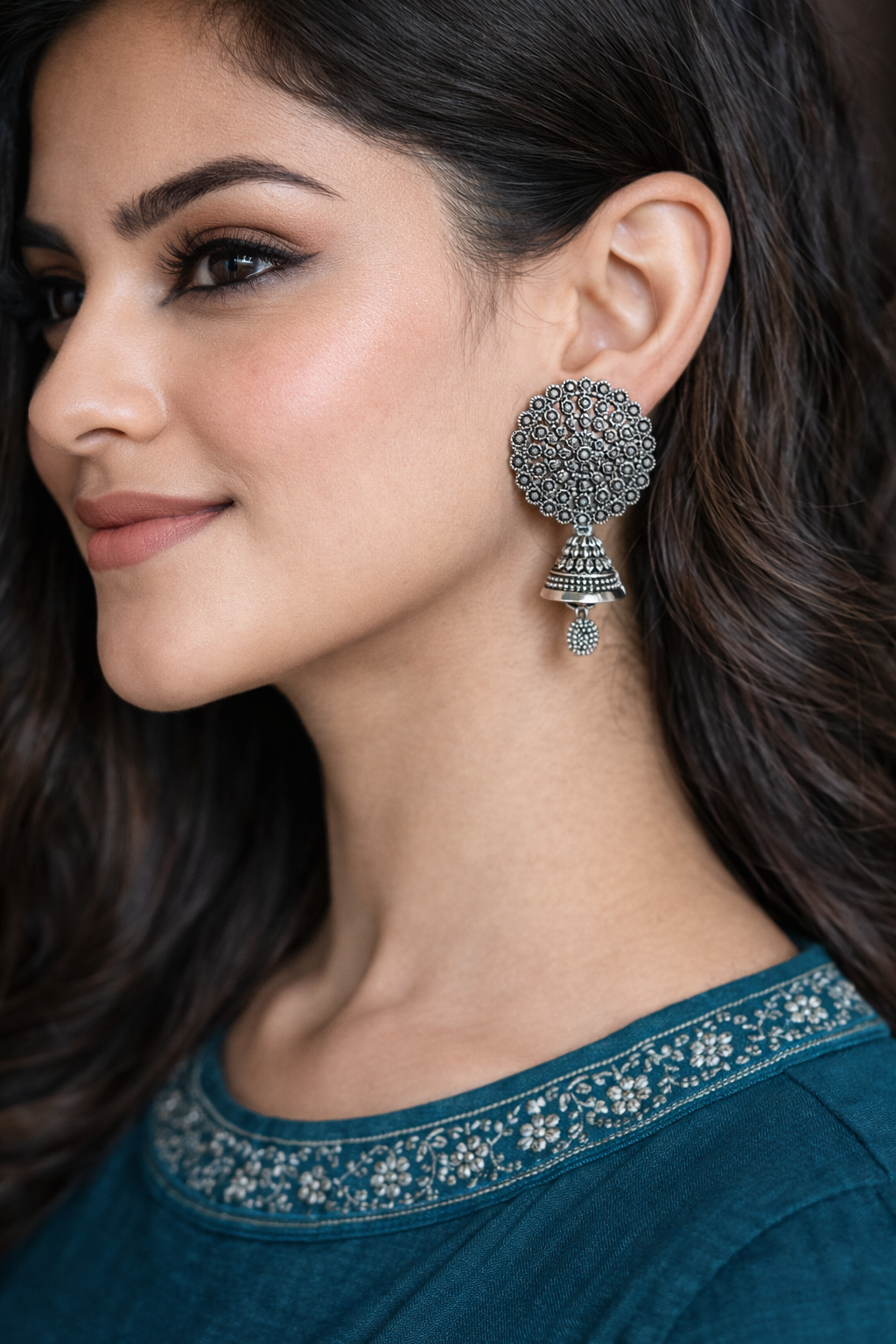 Intricate Filigree Disc & Bell Drop Earrings