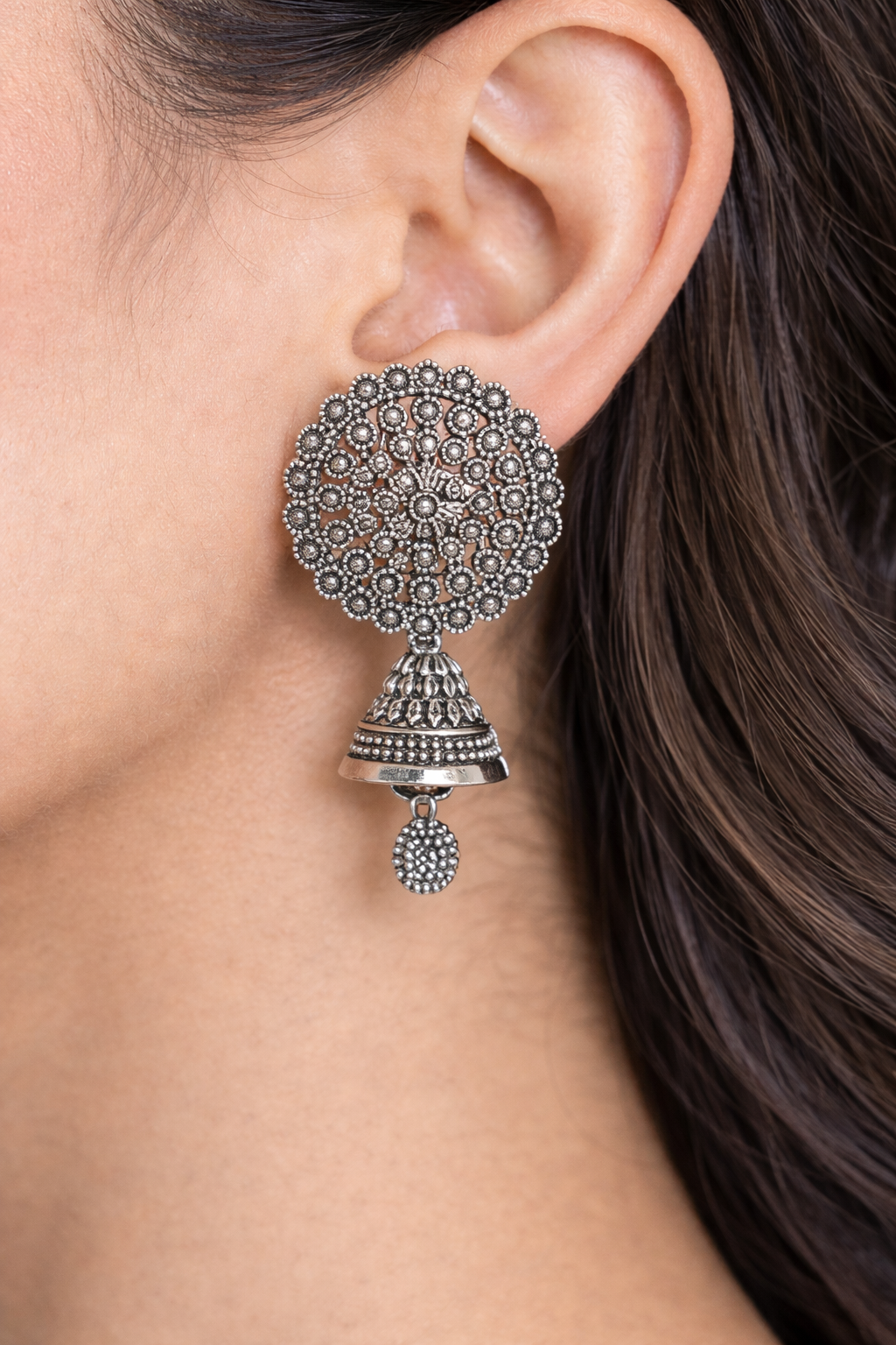 Intricate Filigree Disc & Bell Drop Earrings