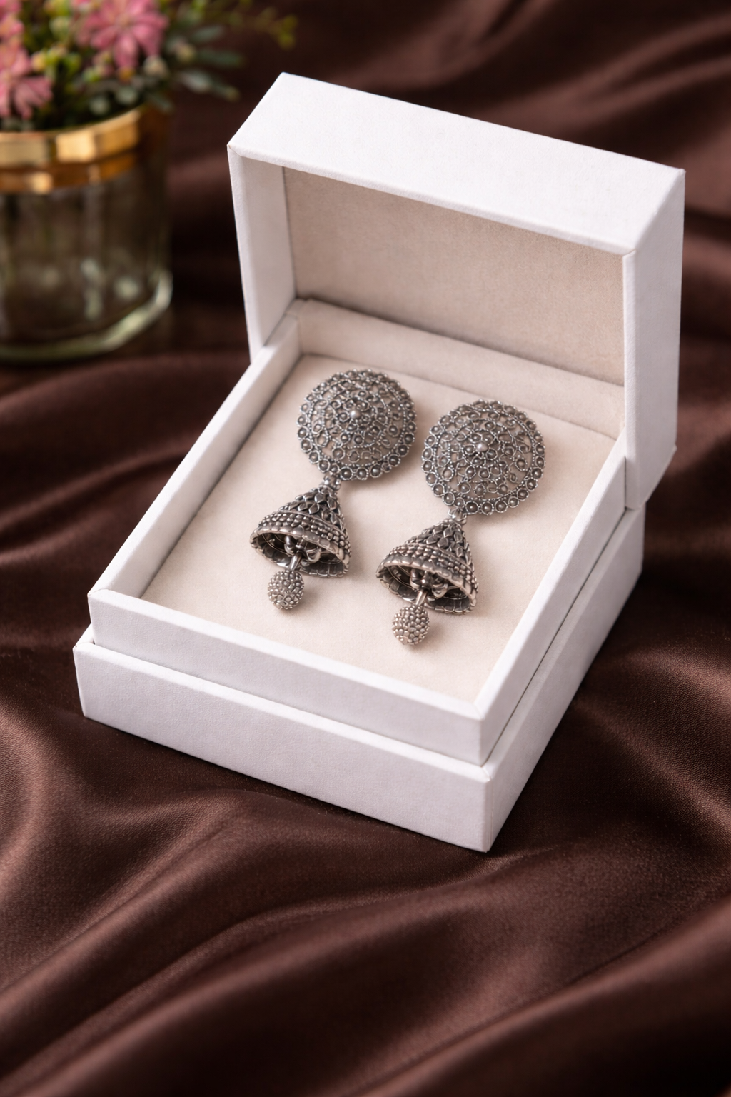 Intricate Filigree Disc & Bell Drop Earrings